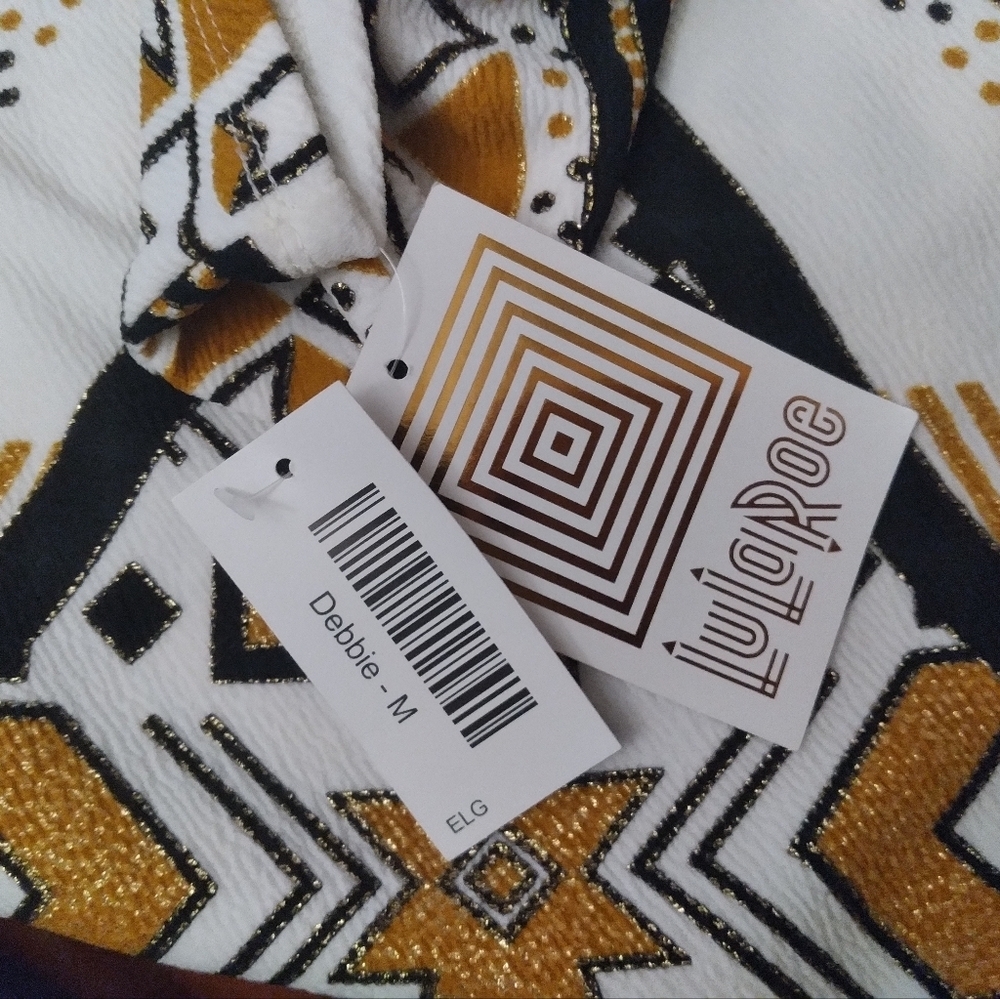 LuLaRoe Gold Label Debbie Geometric Print Dress  Black, White, Brown & Gold - Picture 5 of 11